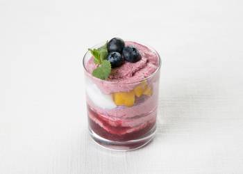 Blueberry mousse with pear terrine