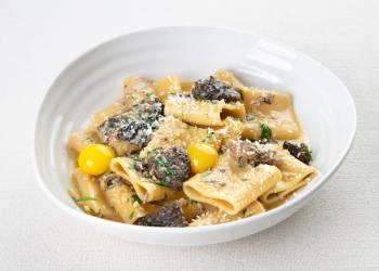 Wide pasta with morels