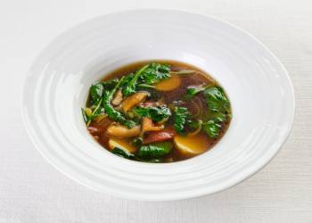 Homemade mushroom soup with spinach